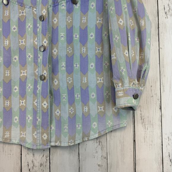VTG Seppe Blue/Purple Aztec Western Southwest Metal Button Down Shirt Size Small - Picture 5 of 14